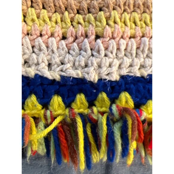 Vintage 70s Handmade Sampler Granny Afghan Crochet Blanket Throw Fringe 38x30 - Picture 4 of 6